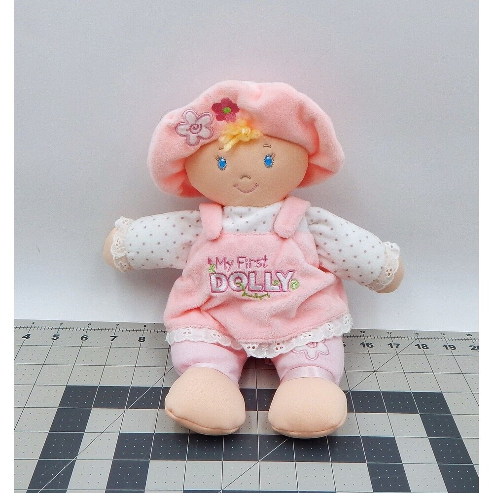 Baby Gund My First Dolly Plush Doll Blonde Hair Blue Eyes Soft 13 Inch Pink